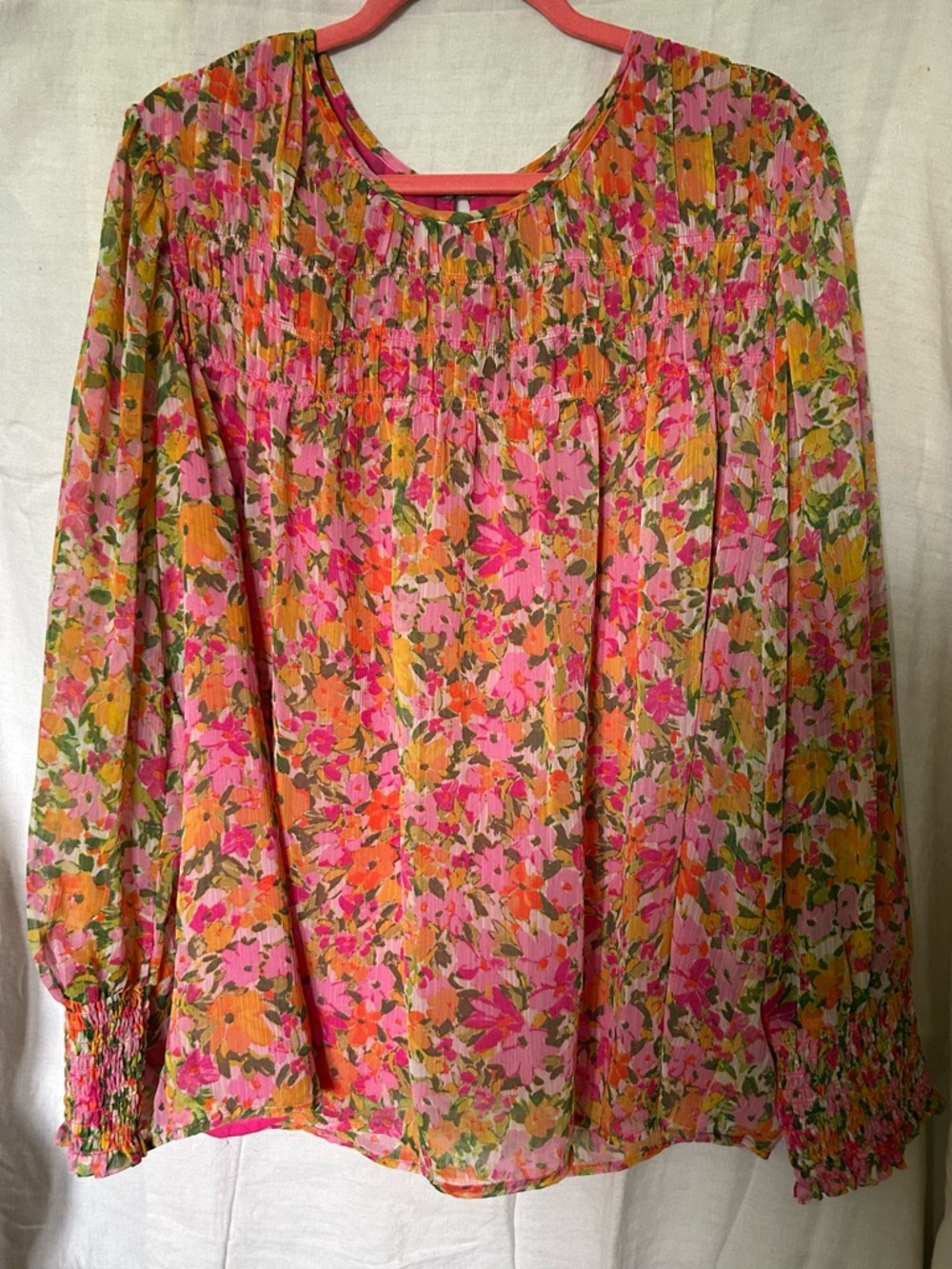 Terra & Sky Women's Smocked Chiffon Top